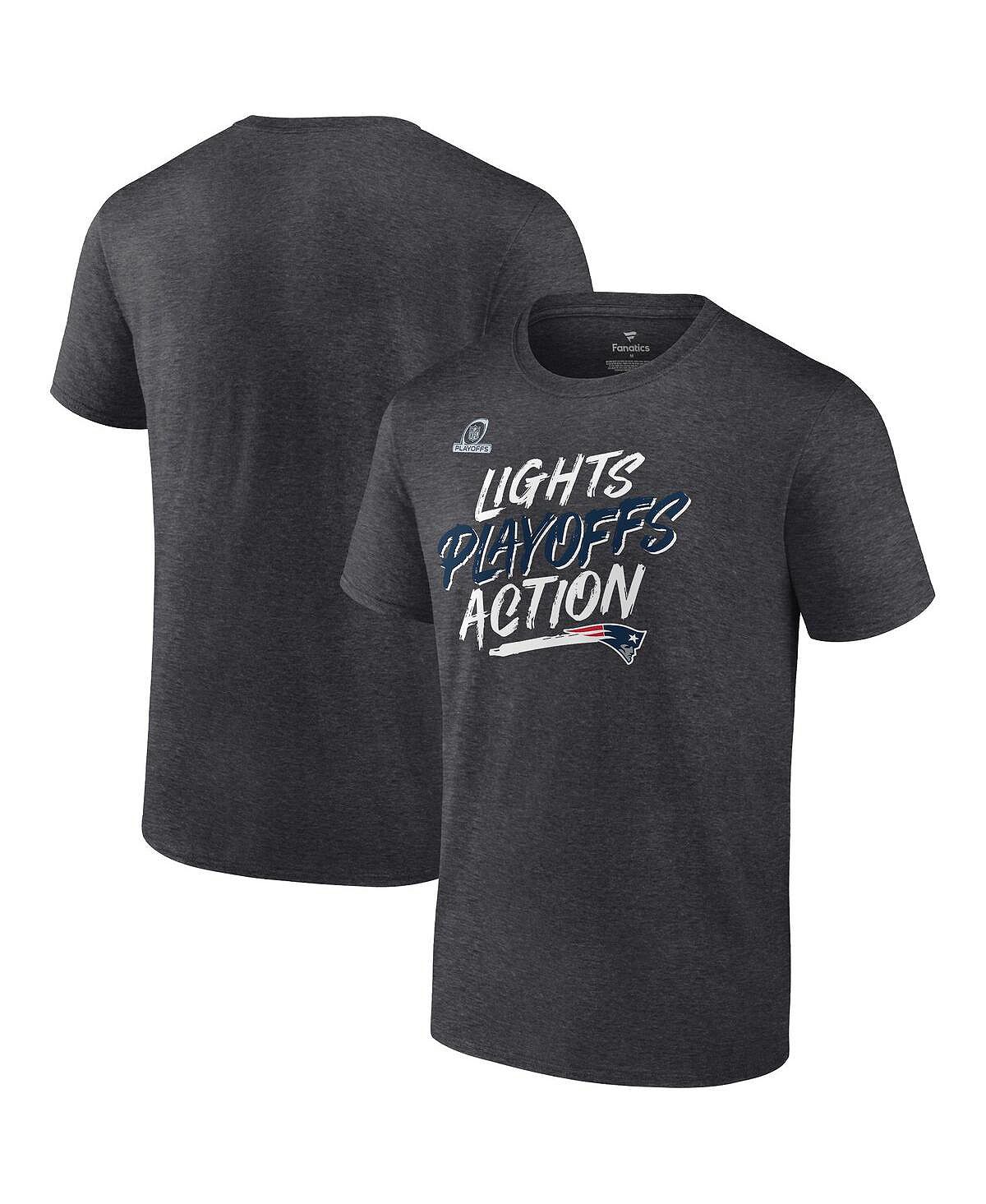 Мужская футболка heather charcoal new england patriots 2021 nfl playoffs bound lights action Fanatics, мульти - фото