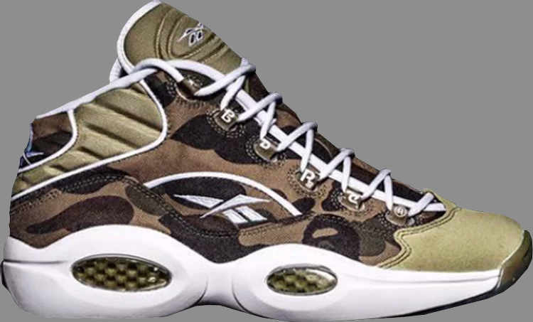 Кроссовки a bathing ape x mita sneakers x question mid '1st camo' Reebok, зеленый - фото