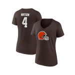 Женская фирменная футболка Deshaun Watson Brown Cleveland Browns со значком игрока, именем и номером, с v-образным вырезом Fanatics, коричневый - фото 2