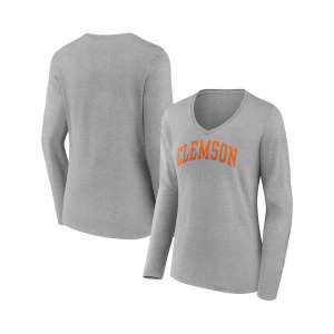 Женская футболка с логотипом Heather Grey Clemson Tigers Basic Arch с длинными рукавами и v-образным вырезом Fanatics, серый