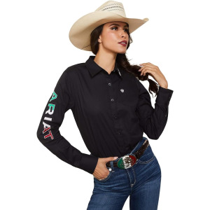 Рубашка Ariat Wrinkle Resist Team Kirby Stretch, цвет Black/Mexico Flag Embroidery